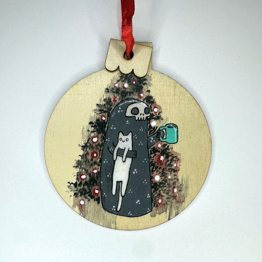 Grim Reaper, Cat, Coffee and Christmas Tree Custom Ornament