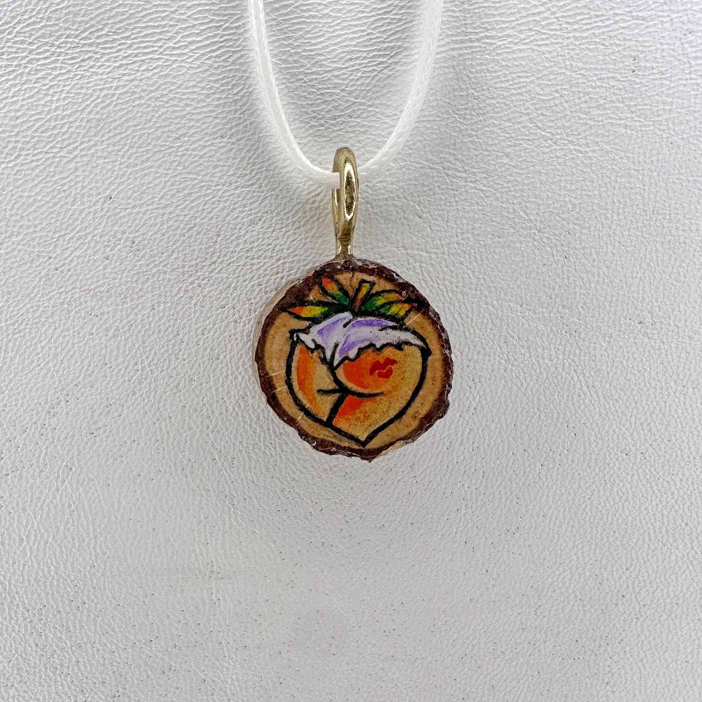 Kiss My Peach Wooden Slice Pendant