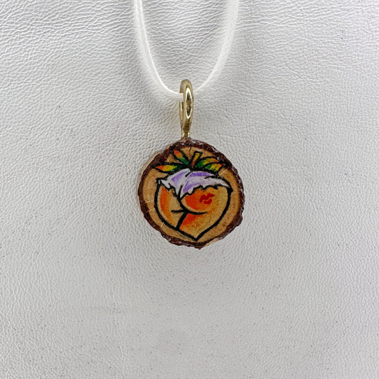Kiss My Peach Wooden Slice Pendant