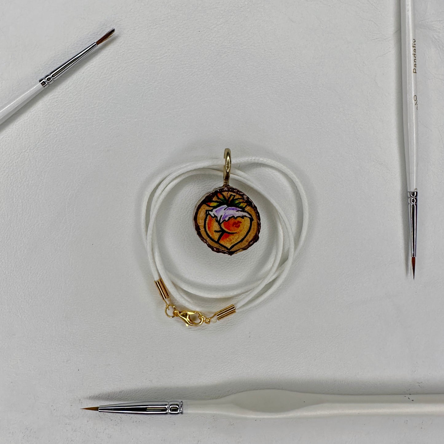 Kiss My Peach Wooden Slice Pendant