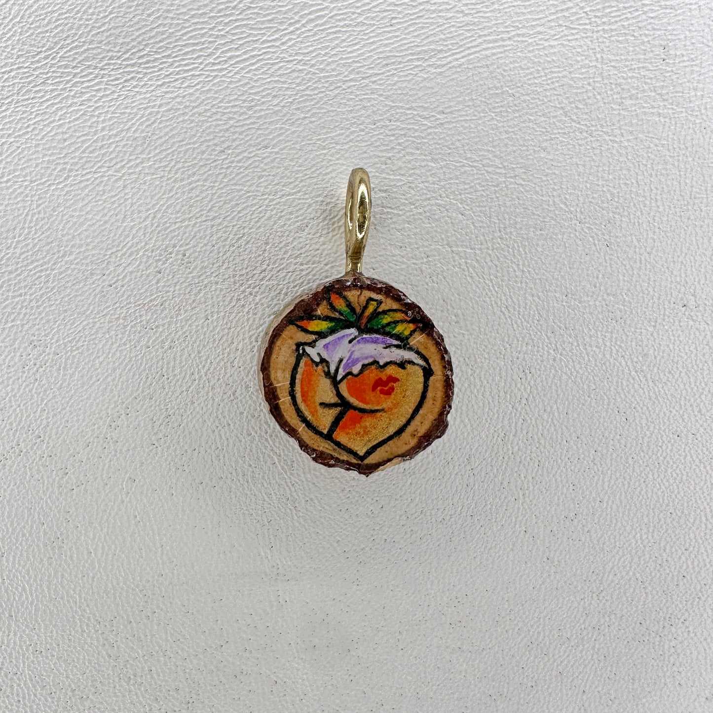 Kiss My Peach Wooden Slice Pendant