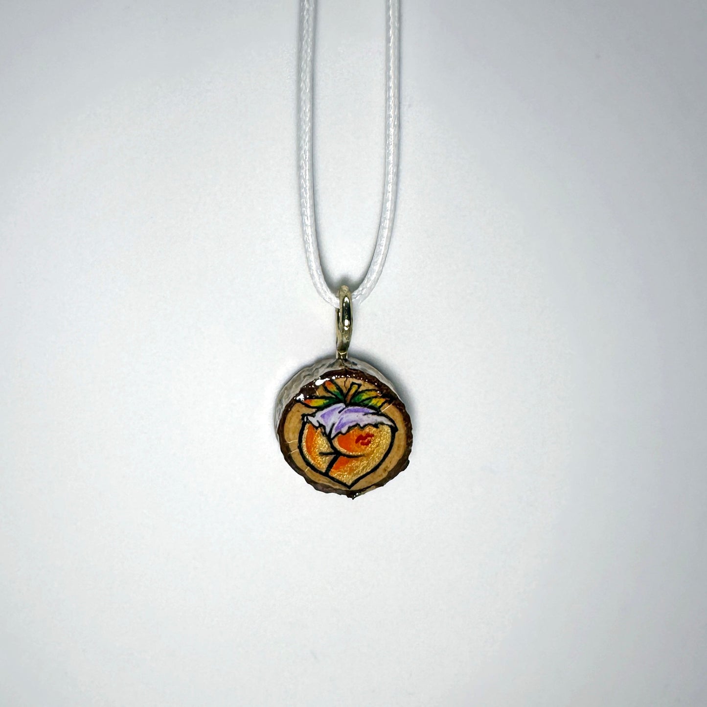 Kiss My Peach Wooden Slice Pendant