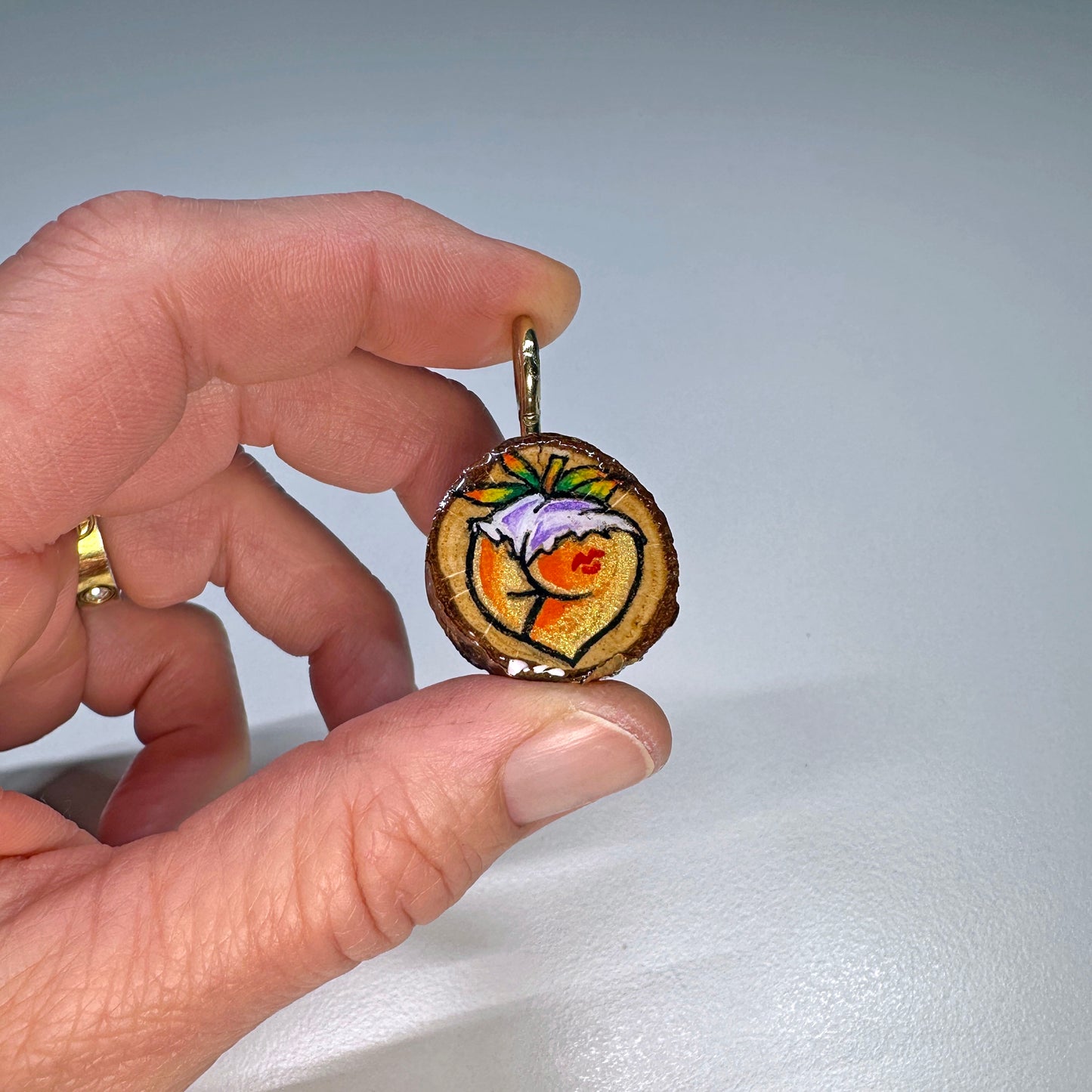 Kiss My Peach Wooden Slice Pendant