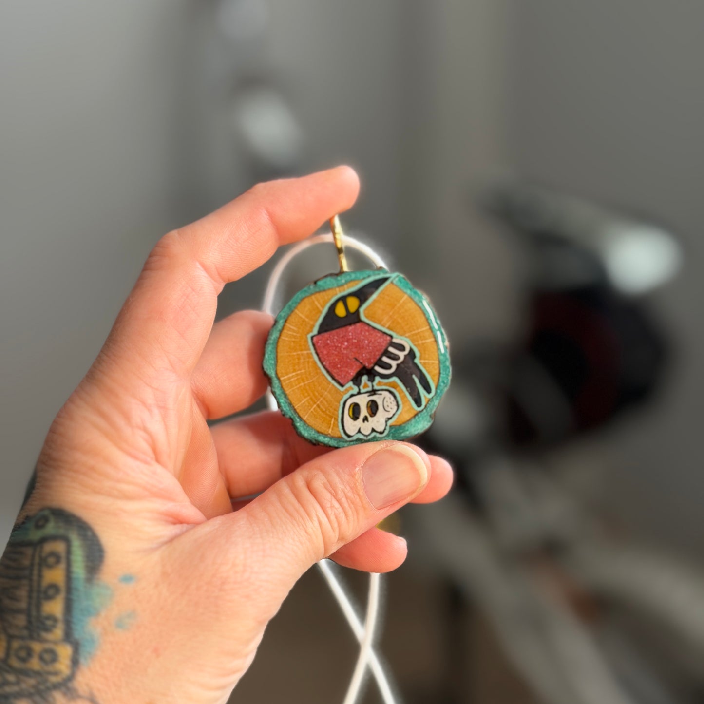 Quoth The Raven Wooden Slice Pendant