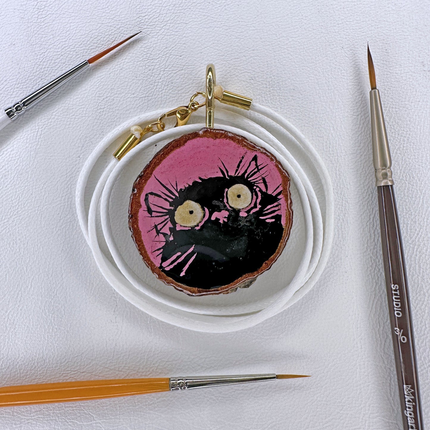 Scaredy Cat Wooden Slice Pendant