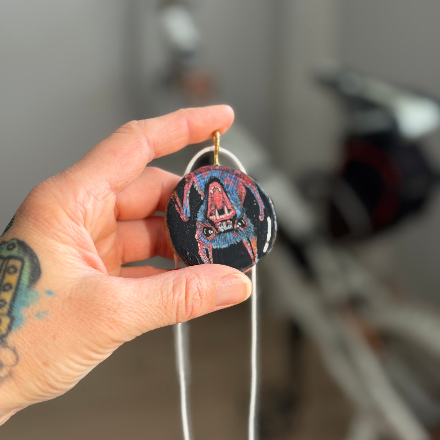 Screaming Bat Wooden Slice Pendant