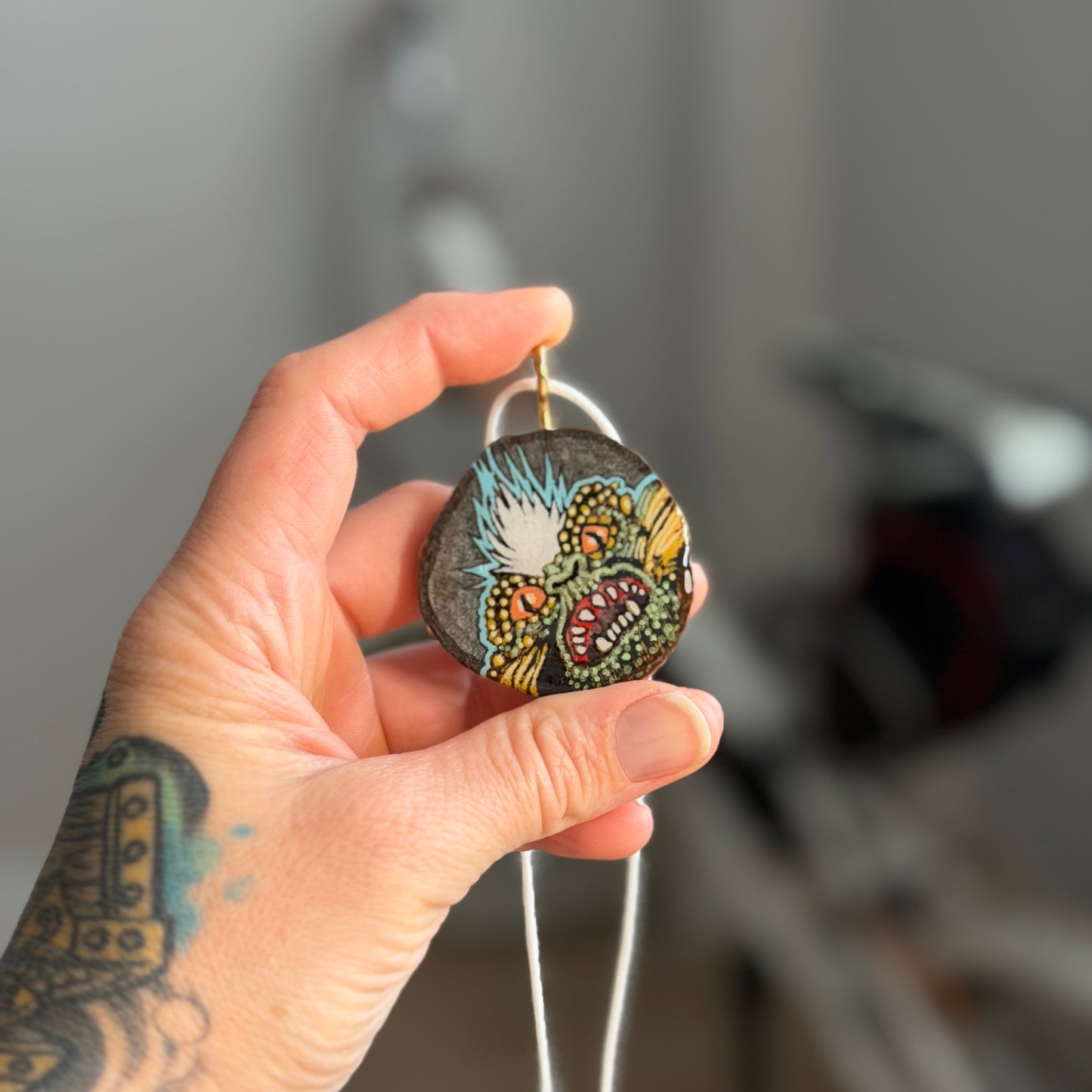 Stripe Wooden Slice Pendant