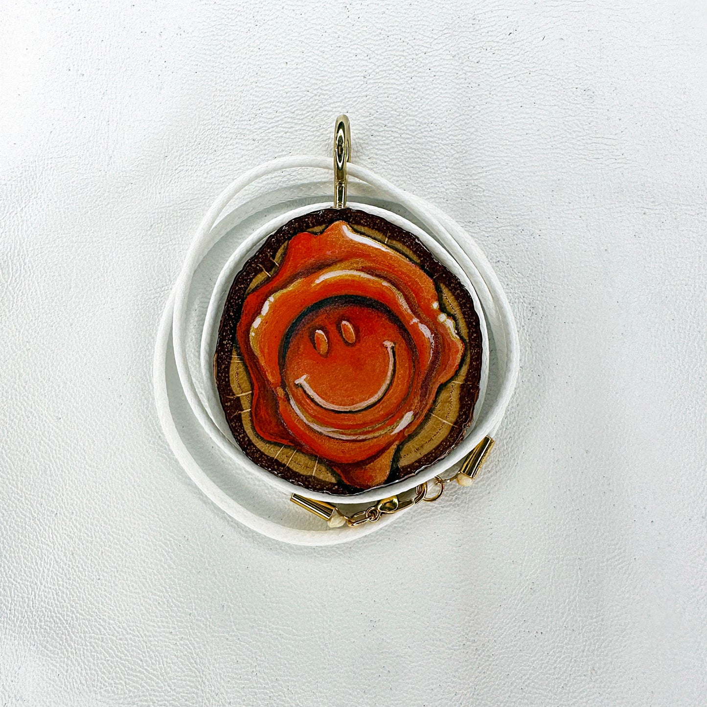 Wax Stamp Happy Face Wooden Slice Pendant