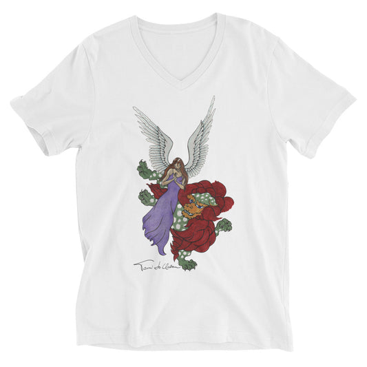 Angel With Foo Lion V-Neck T-Shirt