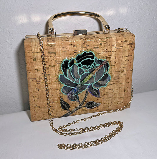 Beaded Flower Cork Purse