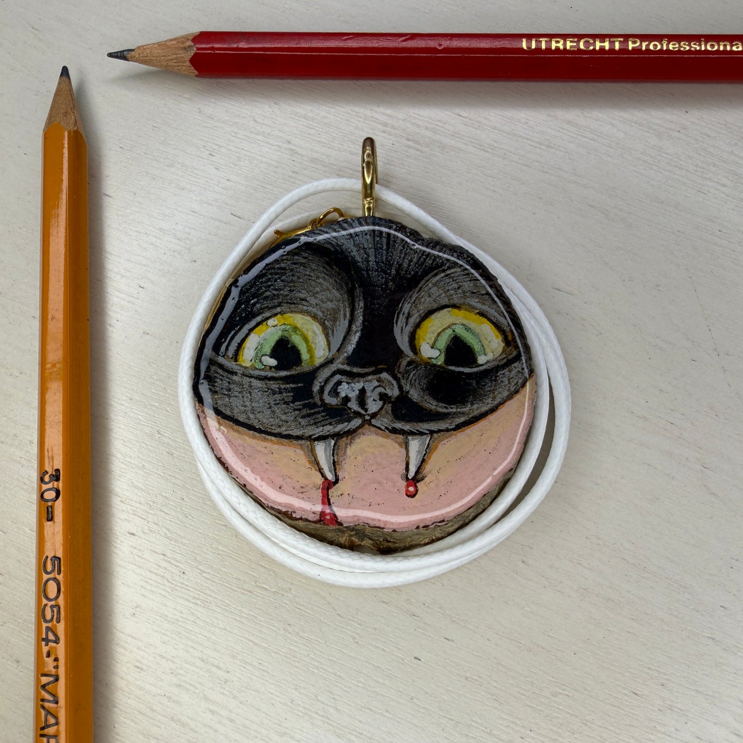Cat Bite Wooden Slice Pendant