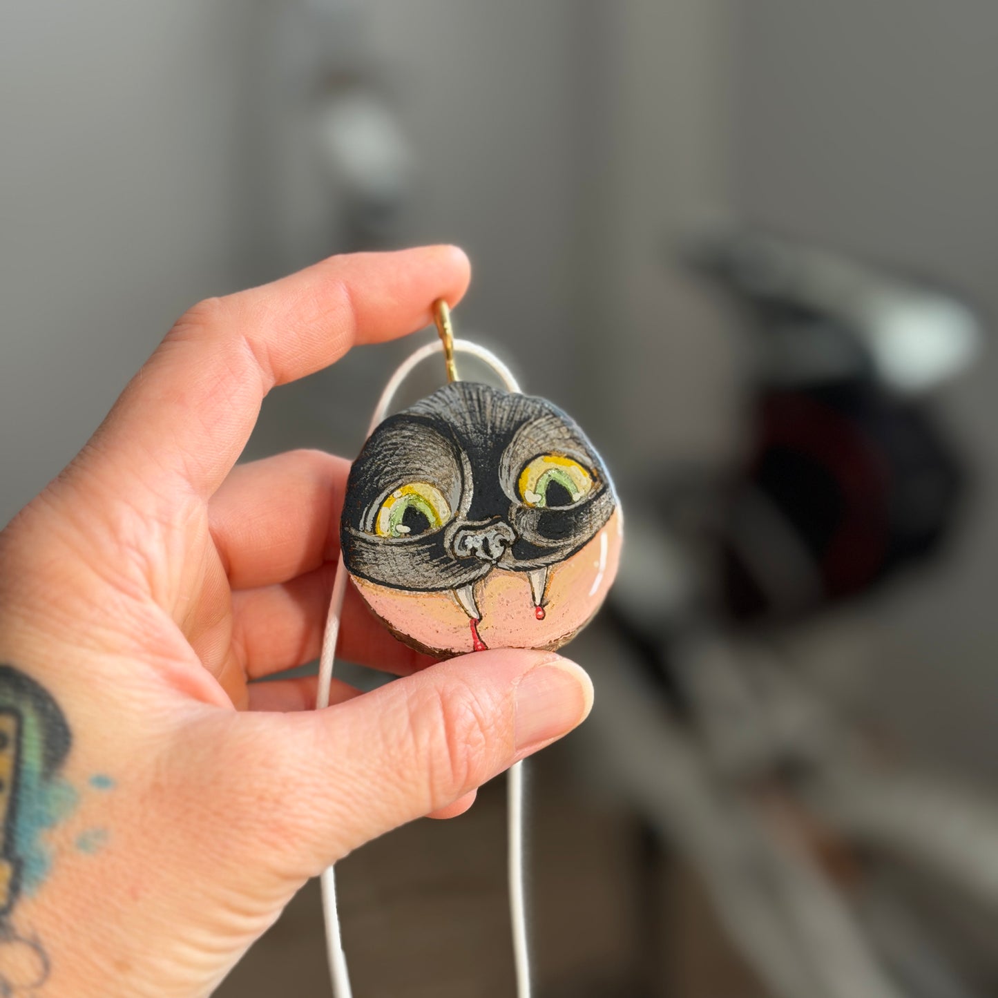 Cat Bite Wooden Slice Pendant