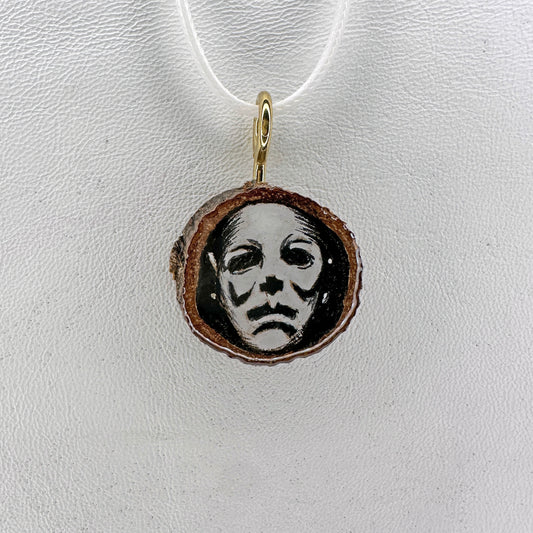 Halloween Michael Myers Wooden Slice Pendant