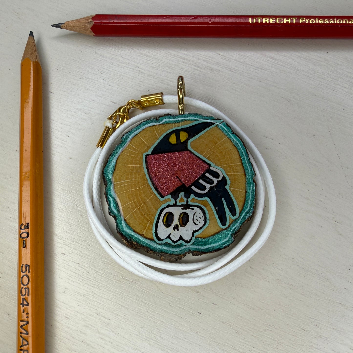 Quoth The Raven Wooden Slice Pendant