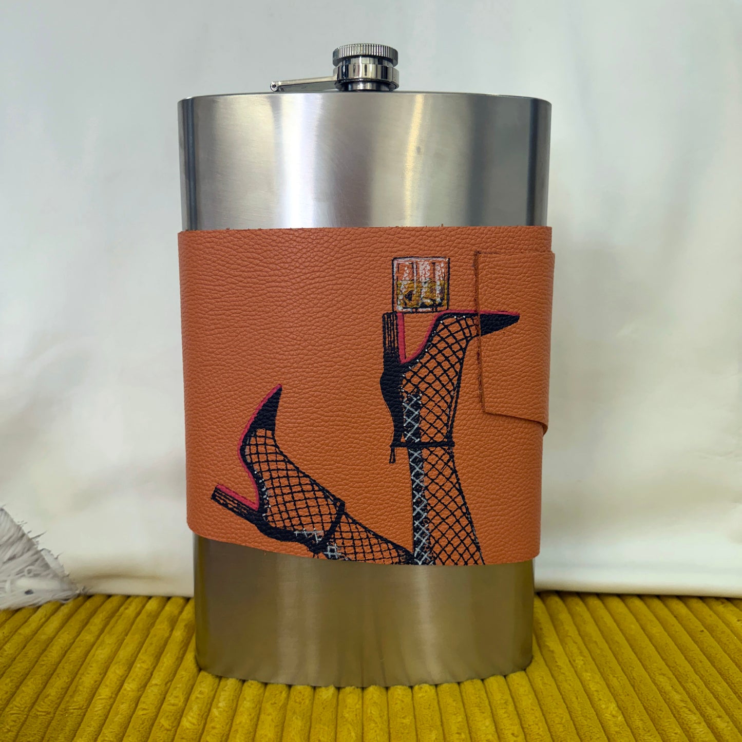 Red-Bottom Custom Leather-Wrapped 64oz Flask