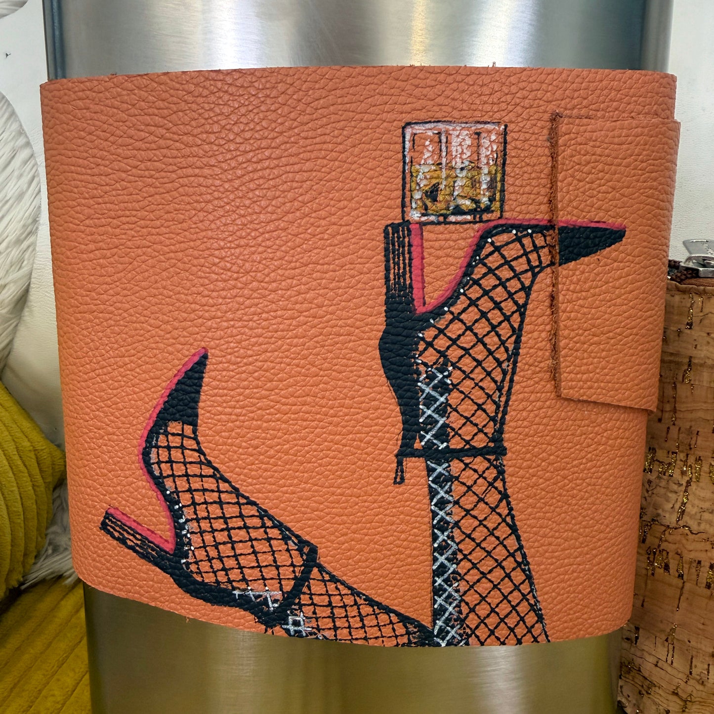 Red-Bottom Custom Leather-Wrapped 64oz Flask