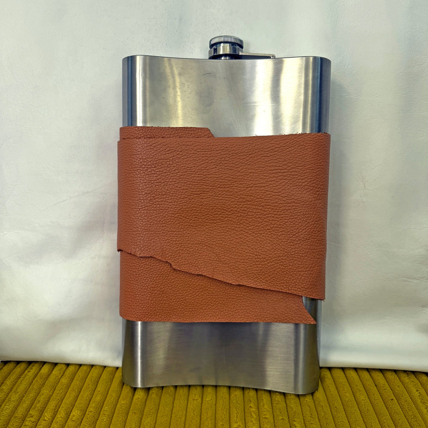 Red-Bottom Custom Leather-Wrapped 64oz Flask