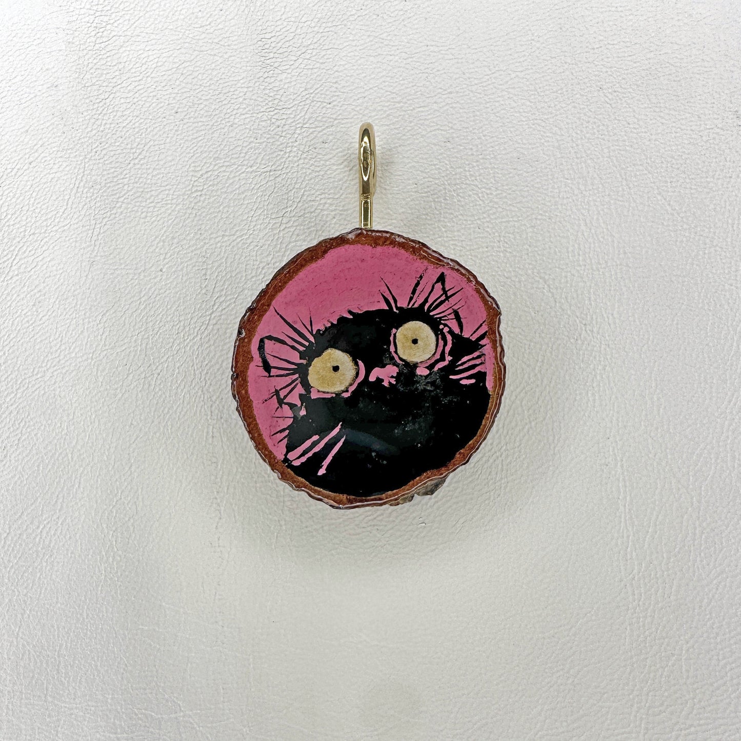 Scaredy Cat Wooden Slice Pendant