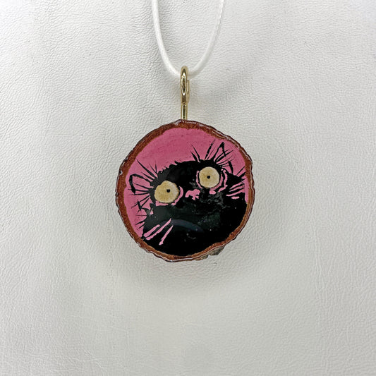 Scaredy Cat Wooden Slice Pendant