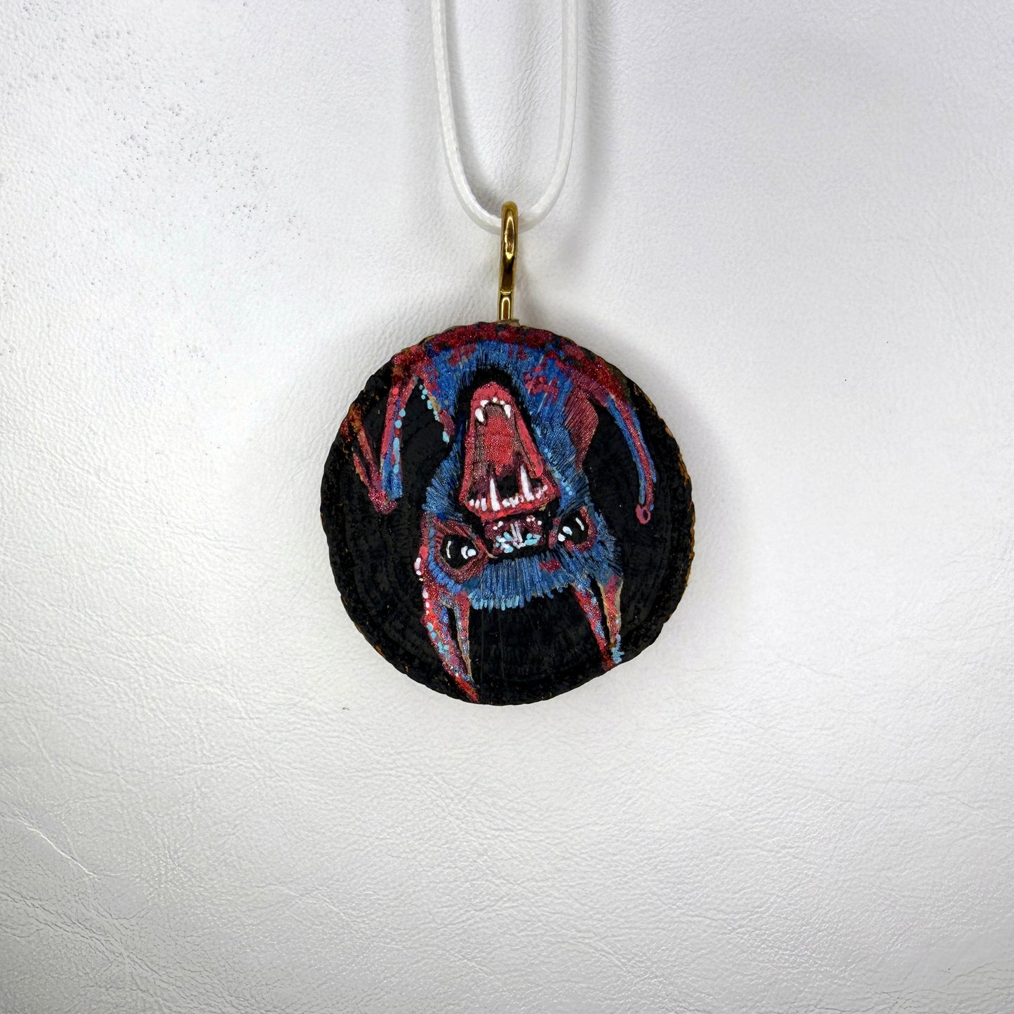 Screaming Bat Wooden Slice Pendant