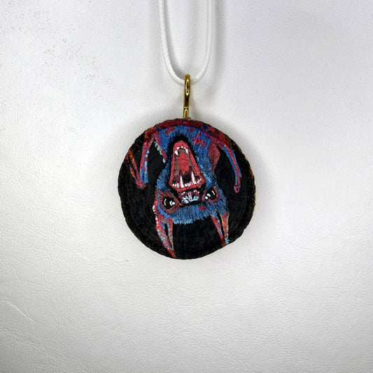 Screaming Bat Wooden Slice Pendant