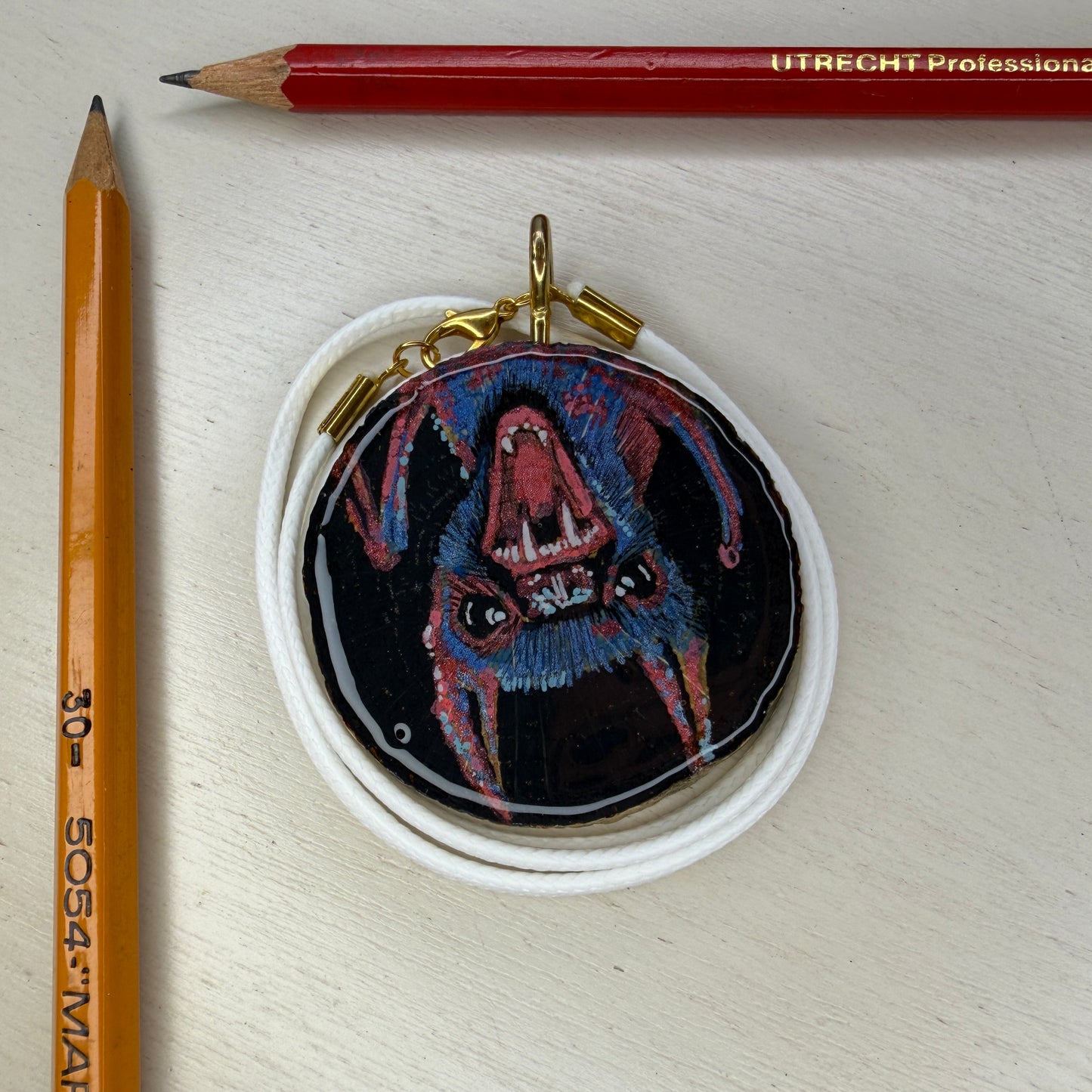 Screaming Bat Wooden Slice Pendant