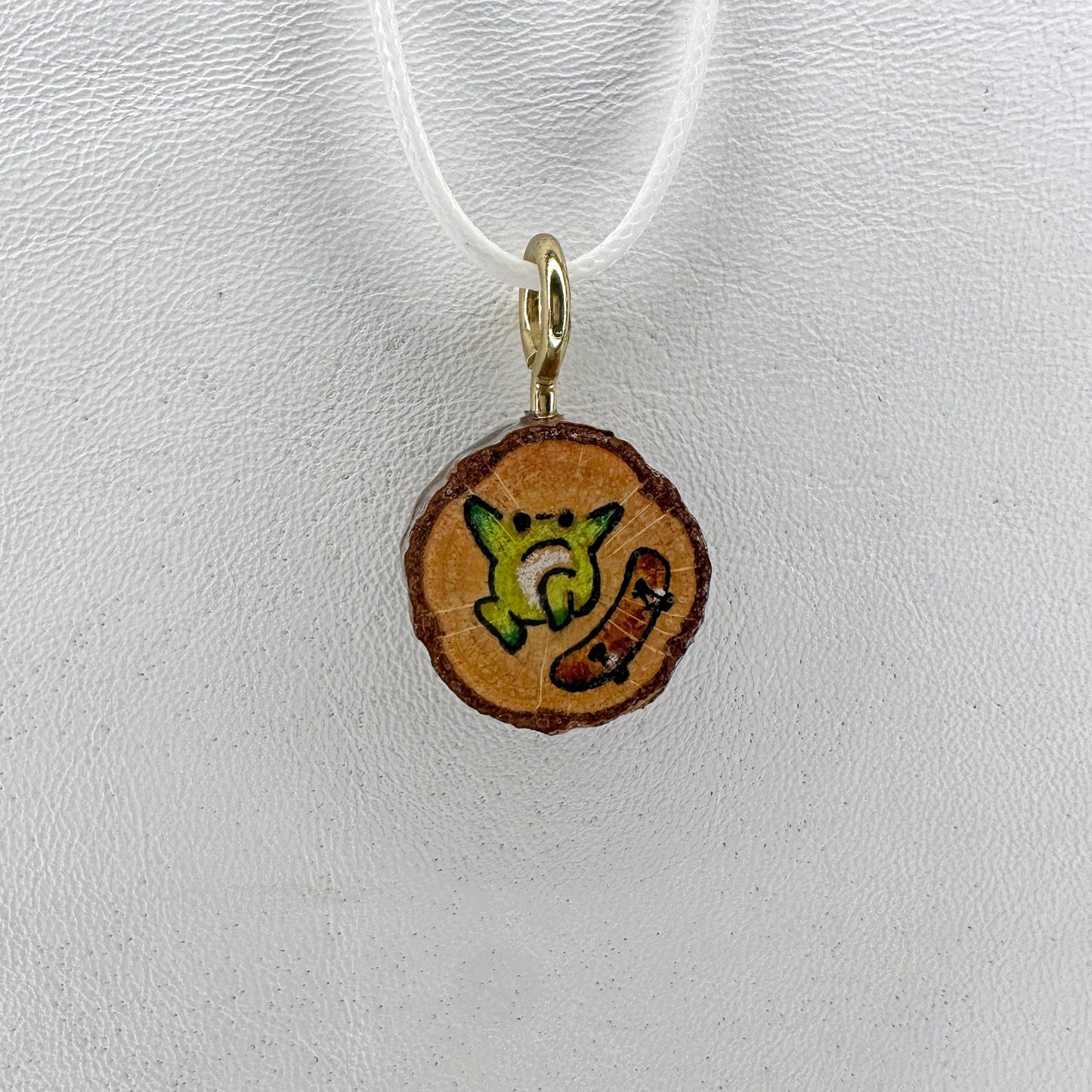 Skater Frog Wooden Slice Pendant