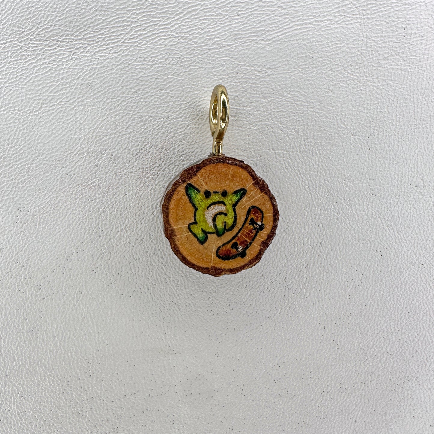 Skater Frog Wooden Slice Pendant