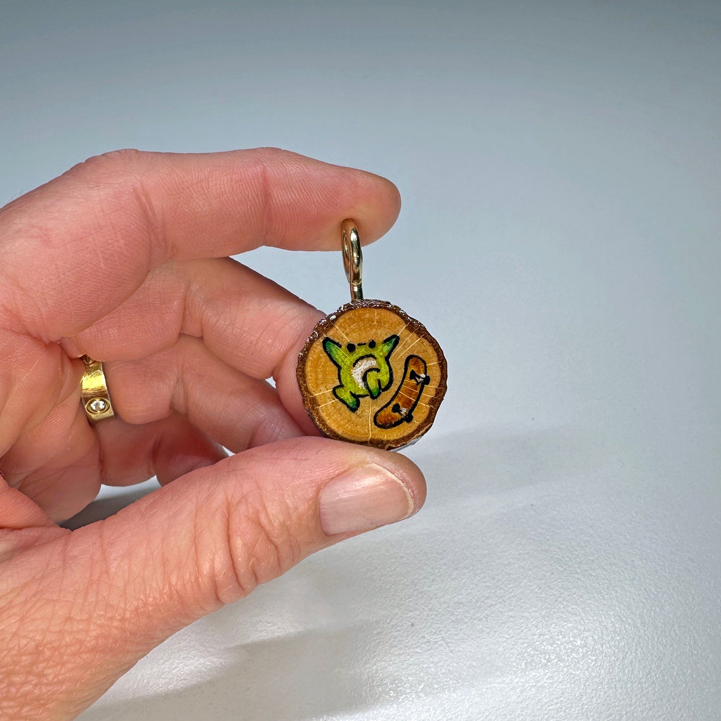 Skater Frog Wooden Slice Pendant