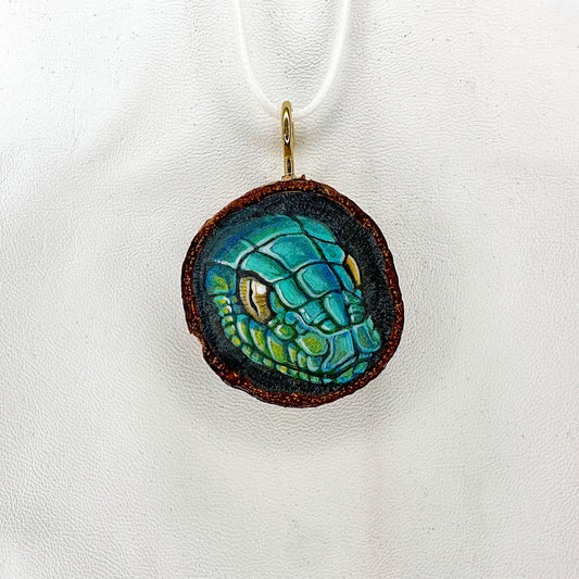 Snake Head Wooden Slice Pendant