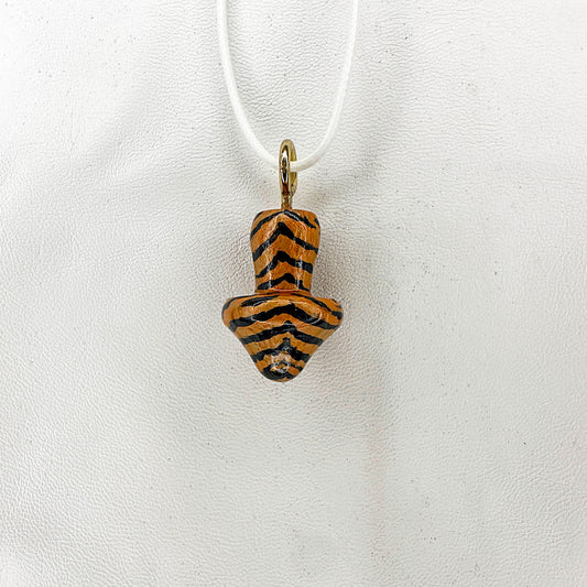 Tiger Stripes Wooden Mushroom Pendant