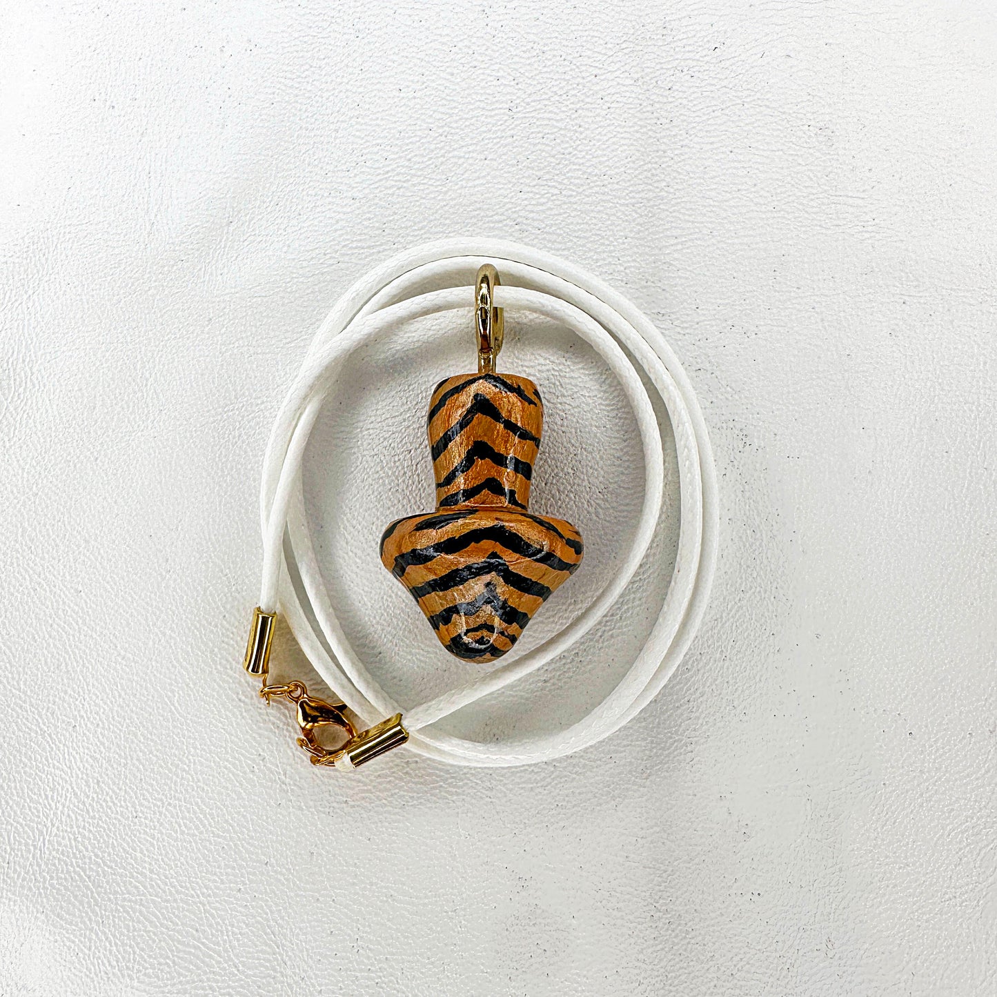Tiger Stripes Wooden Mushroom Pendant