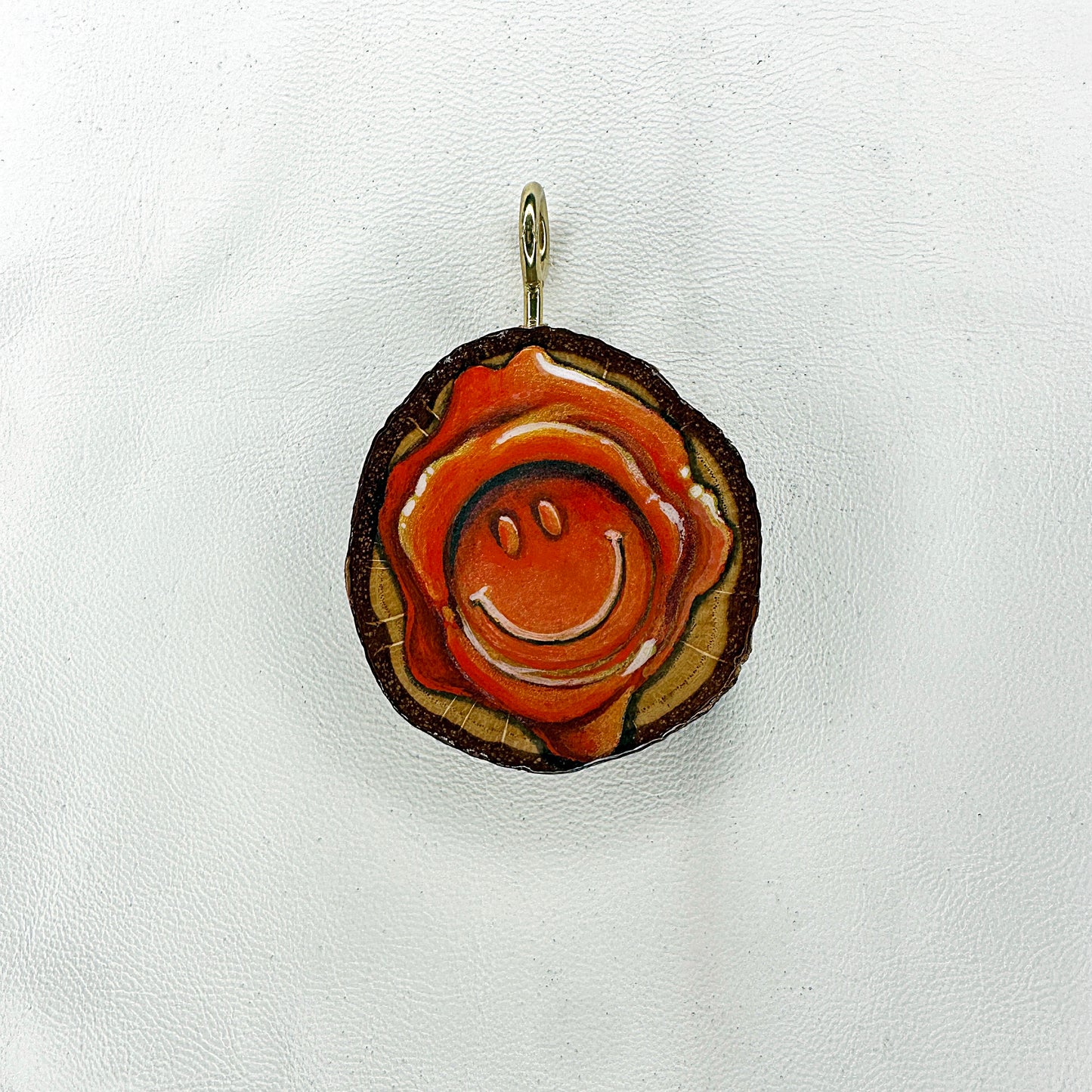 Wax Stamp Happy Face Wooden Slice Pendant