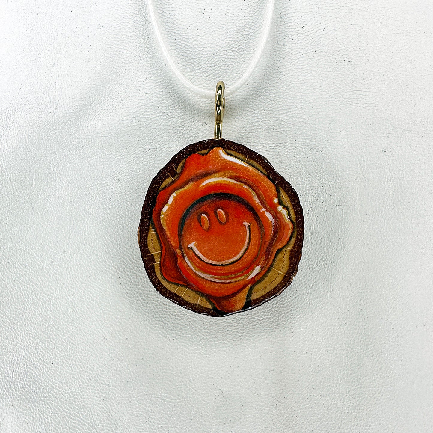 Wax Stamp Happy Face Wooden Slice Pendant
