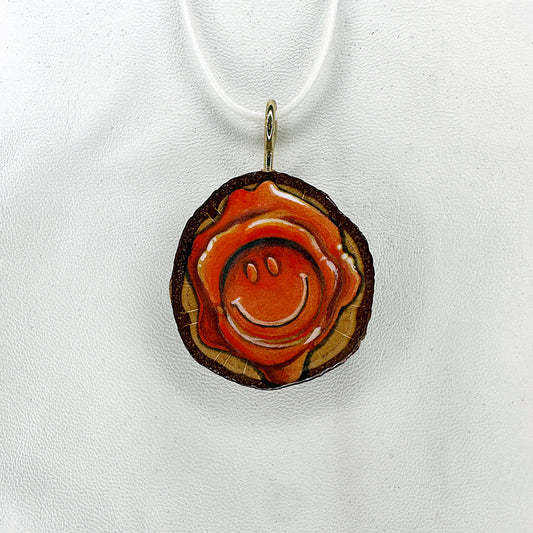 Wax Stamp Happy Face Wooden Slice Pendant