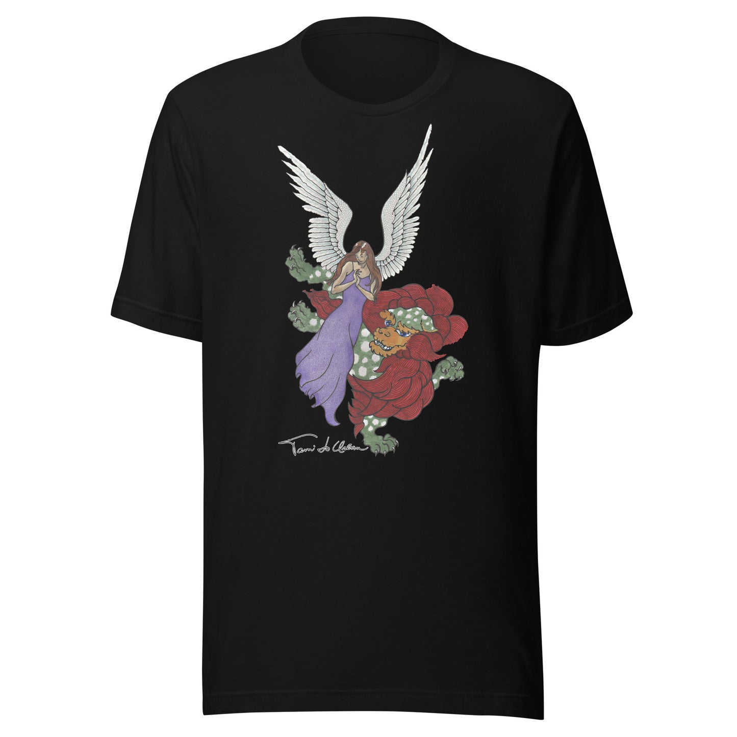 Angel With Foo Lion Crew Neck T-Shirt