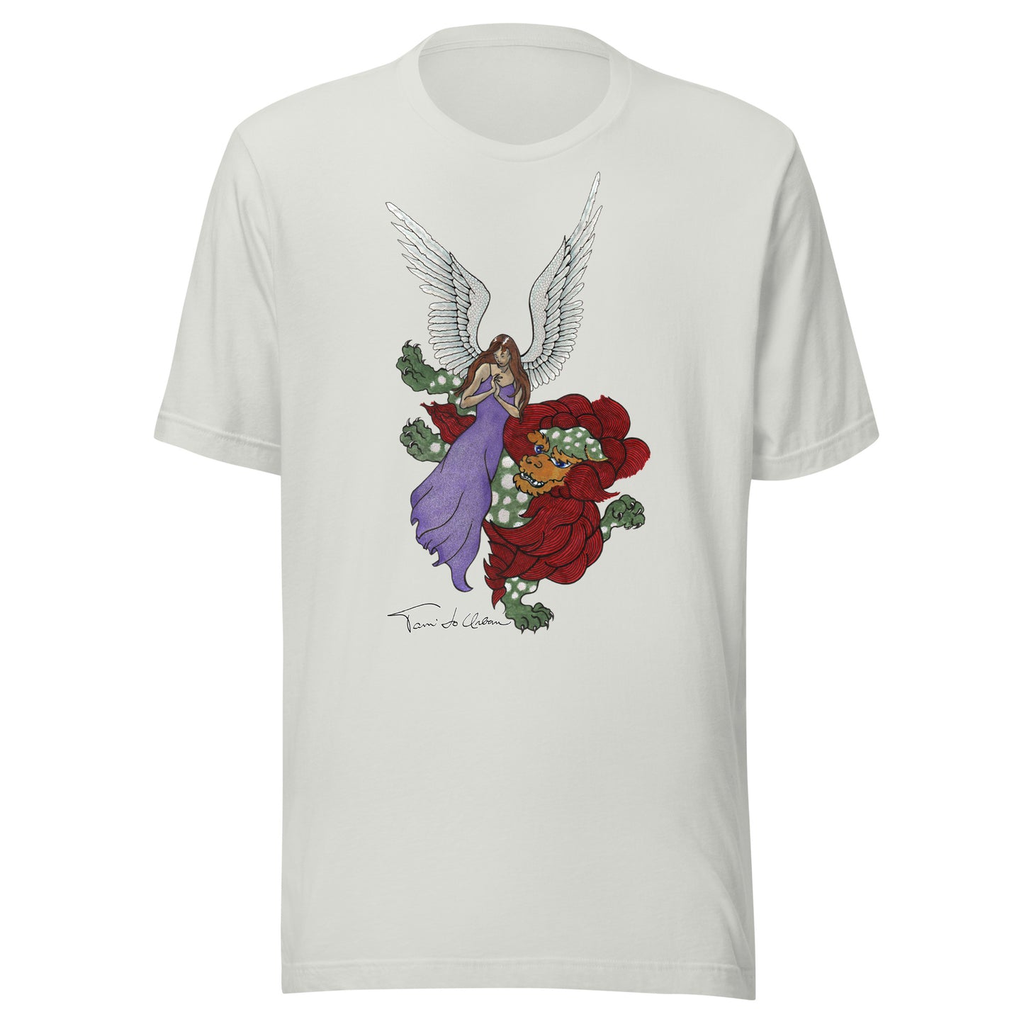 Angel With Foo Lion Crew Neck T-Shirt