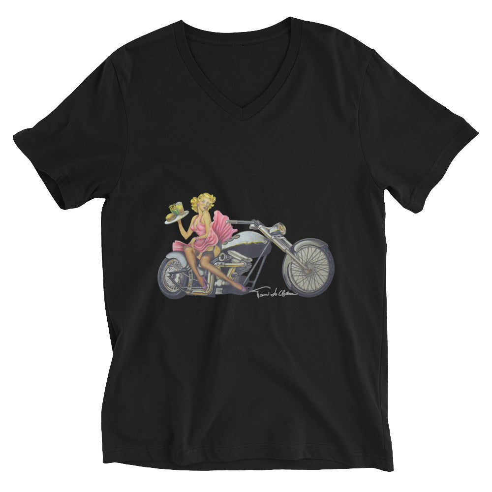 Hot-Rod Waitress Pin-Up V-Neck T-Shirt