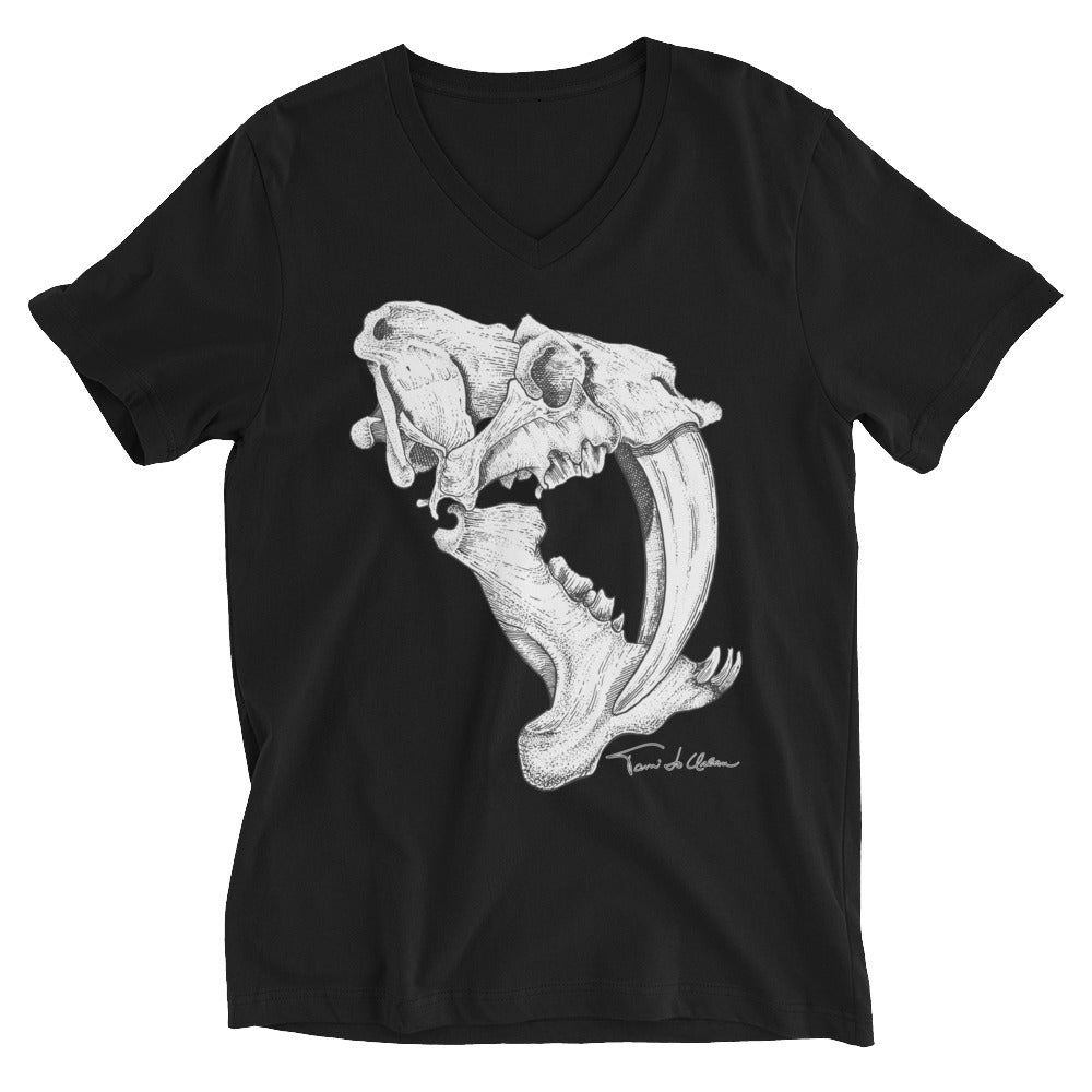 Saber Tooth Tiger Skull V-Neck T-Shirt