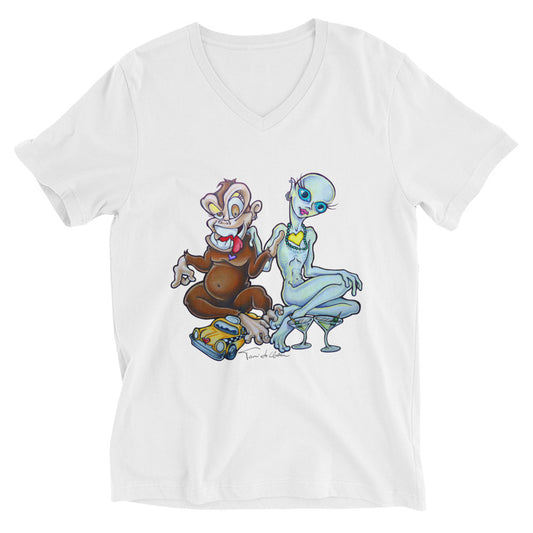 A Monkey And An Alien Stepped Into A Cab V-Neck T-Shirt