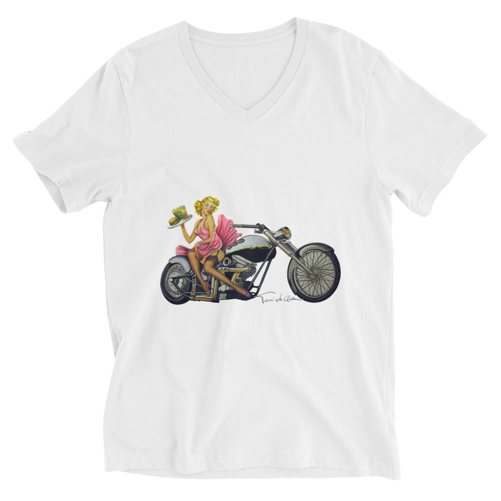 Hot-Rod Waitress Pin-Up V-Neck T-Shirt